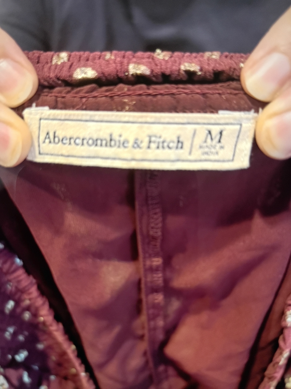 Abercrombie & Fitch Burgundy Blouse with Gold Polka Dots - Picture 3 of 4